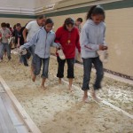 Kids walking through the mural Kids walking through the mural