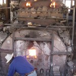 Gelinda Ferrin firing from the front of the kiln Gelinda Ferrin firing from the front of the kiln