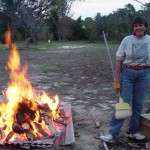 Brenda Stokes making ash for glazes Brenda Stokes making ash for glazes